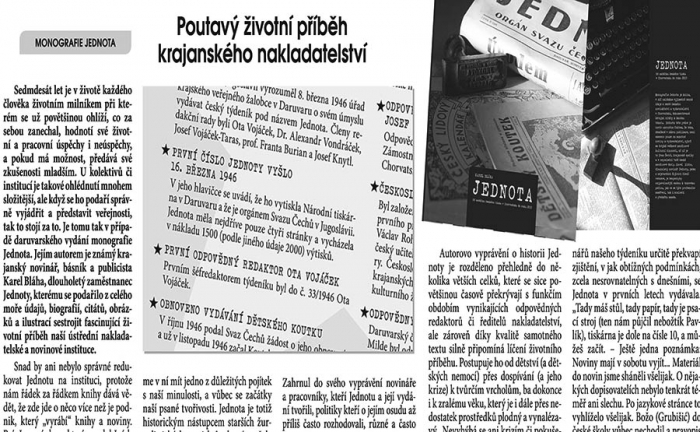 Pojedn&aacute;n&iacute; o monografii Jednota